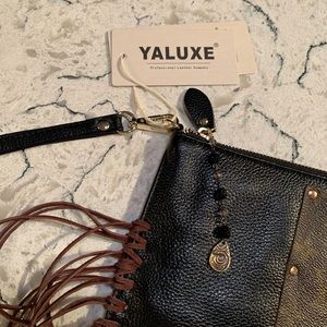 Black leather Upcycled wristlet